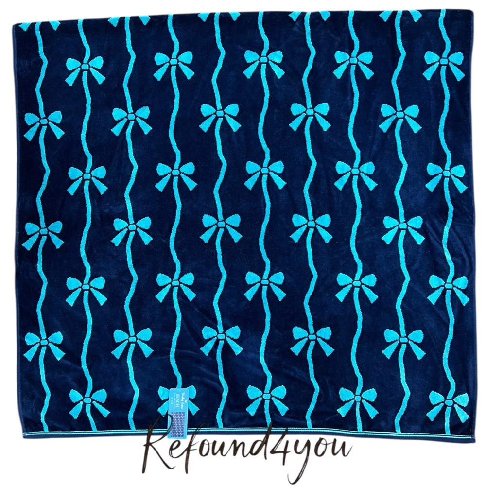 Truly Lou - ‘Navy & Teal Bows’ Plush Beach Towel. NWT Firm! Last One!